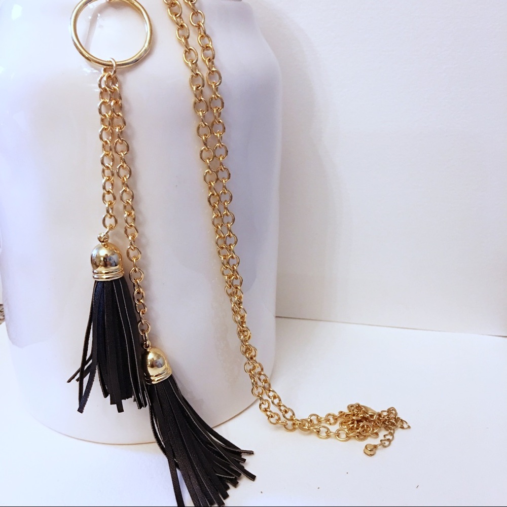 Gold and black long tassel necklace